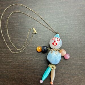 Colorful Vintage Clown Pendant Necklace 1960’s GOLD Filled Chain